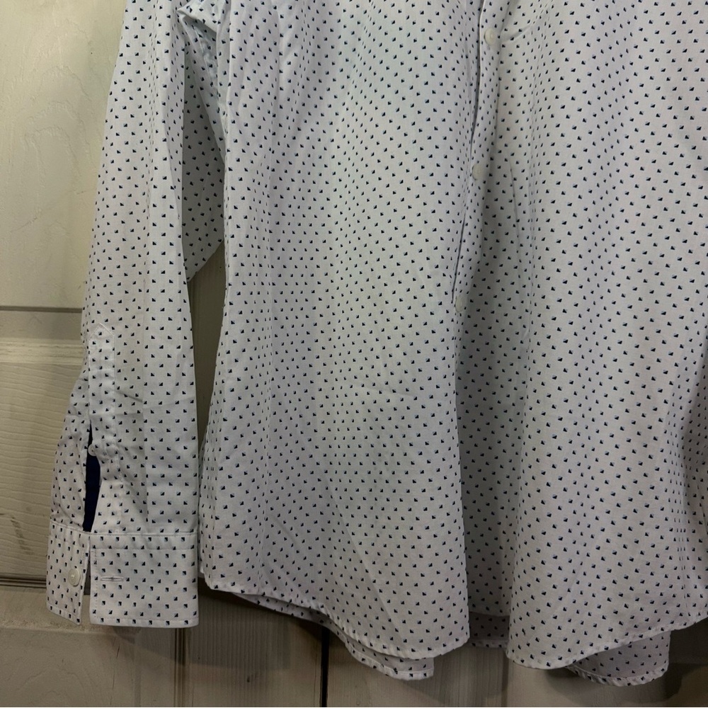 Calvin Klein Men’s Dress Shirt XXL White Blue Mini Geo Print Long Sleeve - Picture 10 of 12
